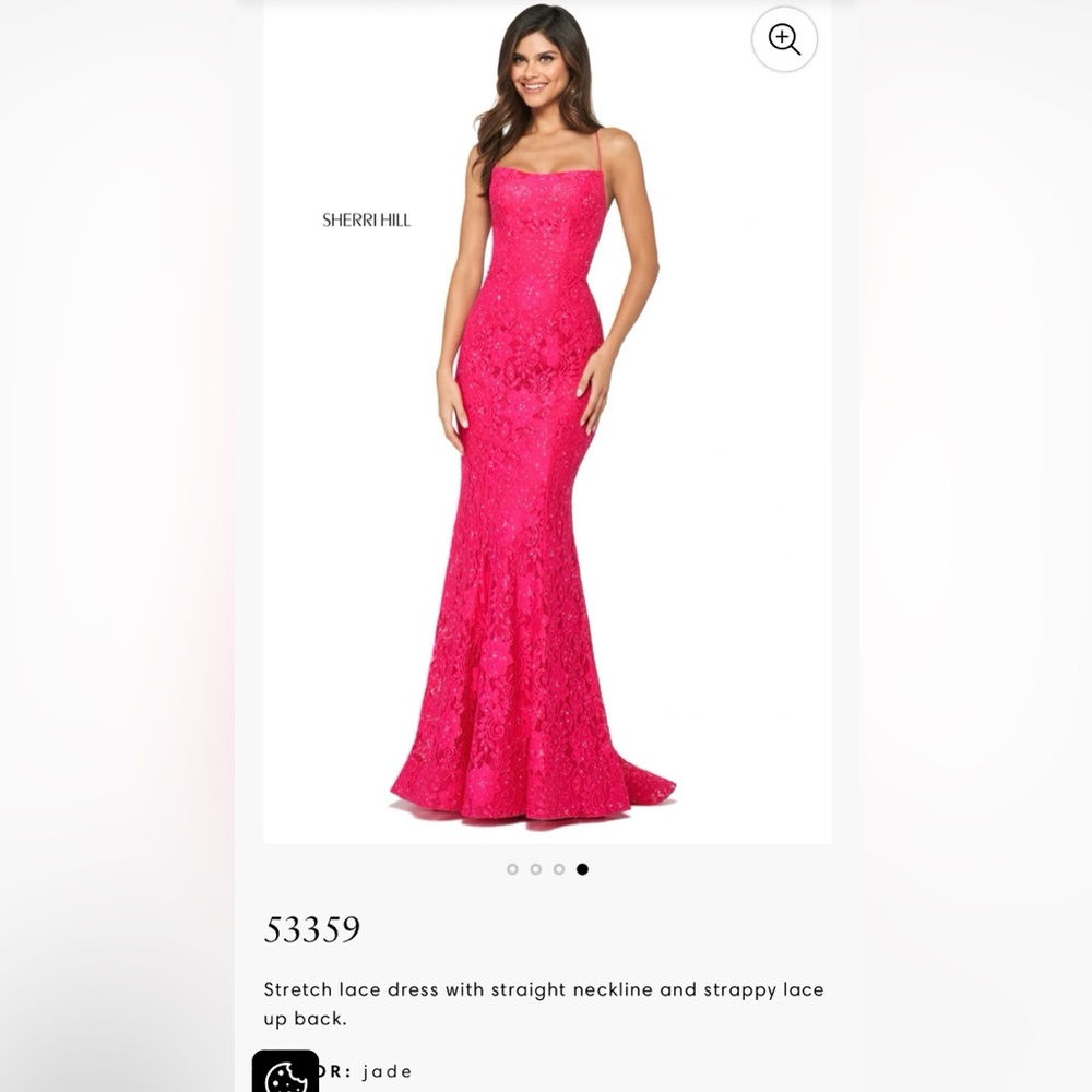 Sherri Hill Prom Dress 8 Mermaid Lace Gown 53359 Strappy Open Back Jade Green - Picture 2 of 15